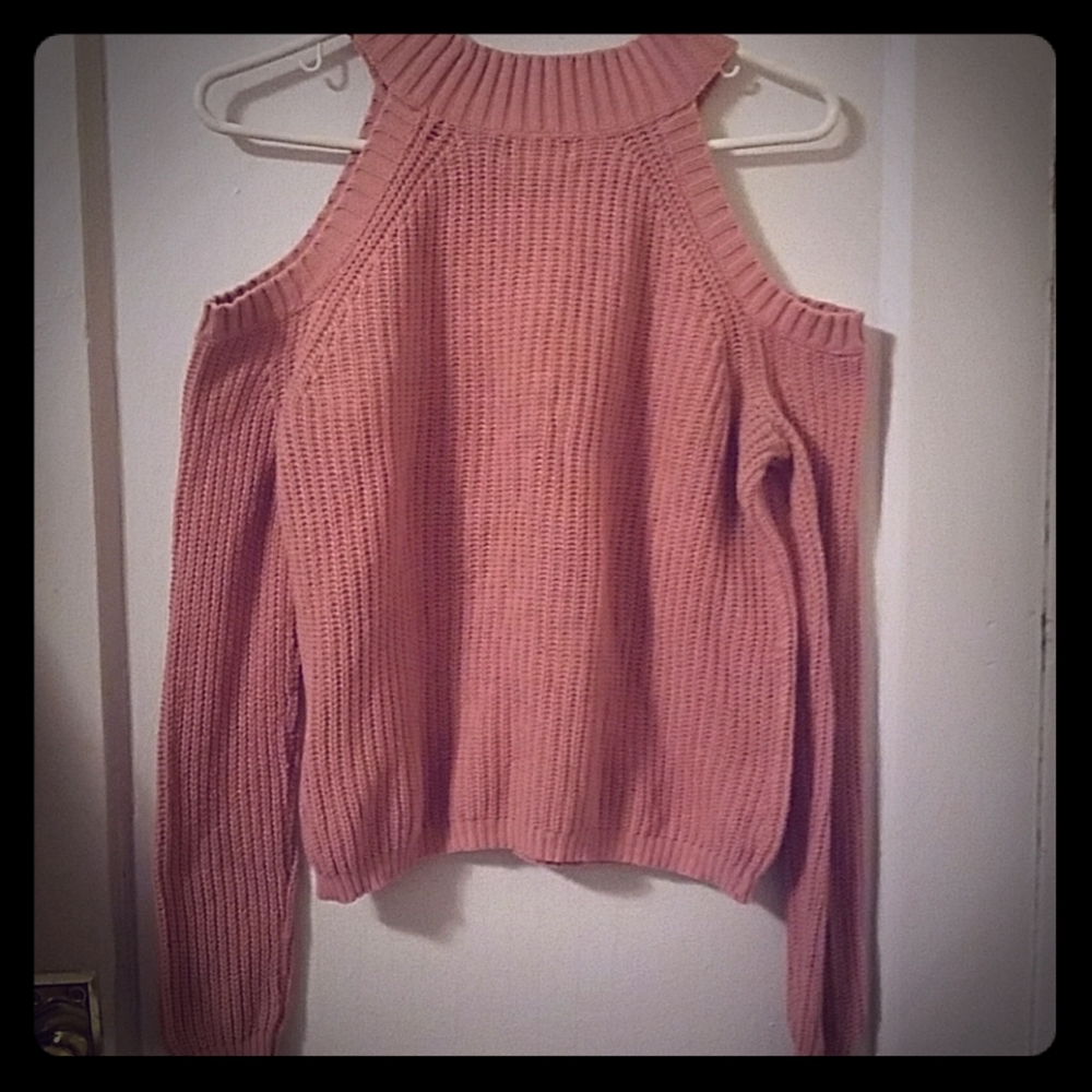 Pink open shoulder sweater